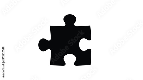 A single black puzzle piece depicted in stark silhouette