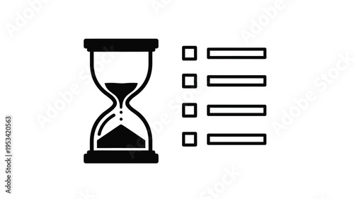 Hourglass with checkboxes representing time and task completion silhouette