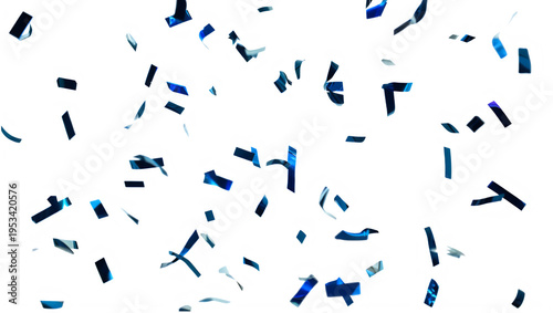 Blue and silver confetti pieces falling on white background transparent background