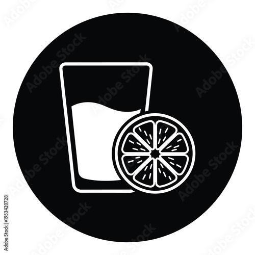 Glass of juice with orange slice icon flat design icon