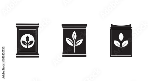 Seed packets with plant icons on white background for gardening and planting  simple black and white illustrations
