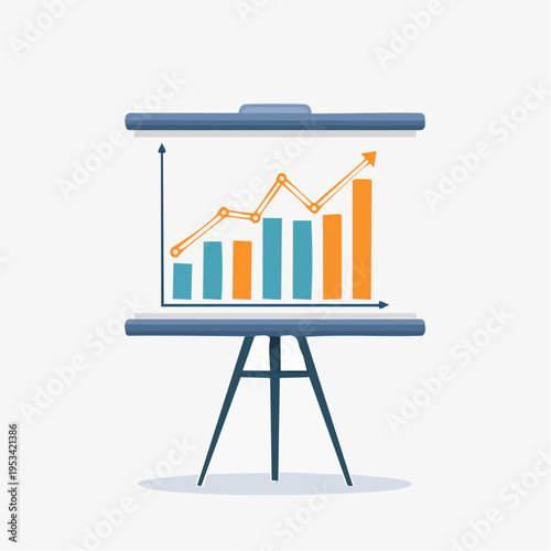 Illustration of a business graph on a flip chart with upward trend, symbolizing financial growth and success in the corporate world