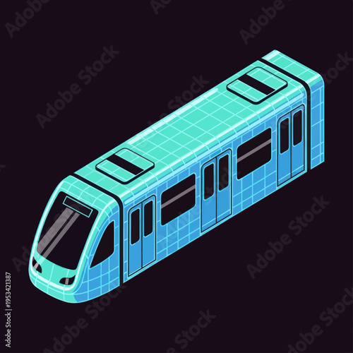 Modern Subway Train with Turquoise Color Scheme.