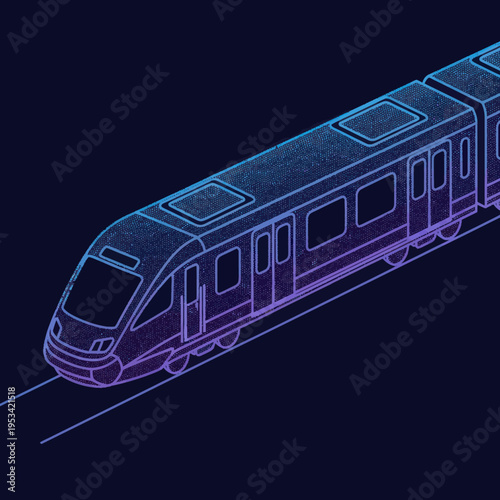 Futuristic Train with Neon Outlines.