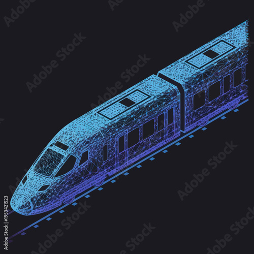 Blue High Speed Train Wireframe Model.