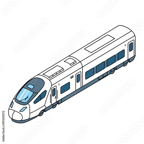 Modern White Train with Blue Windows.