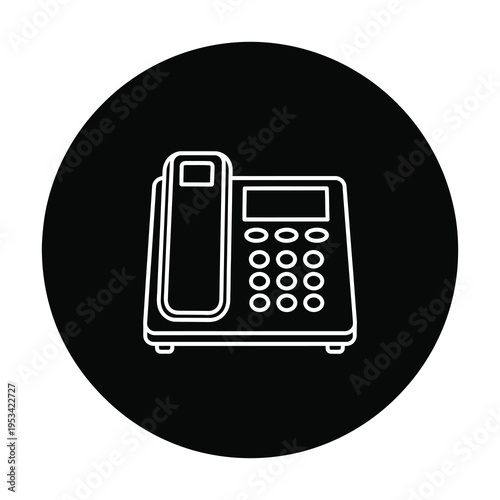 Office landline telephone device with corded handset and keypad buttons icon