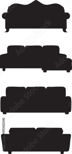 Sofa silhouette vector: couch, loveseat, and sectional furniture designs eps