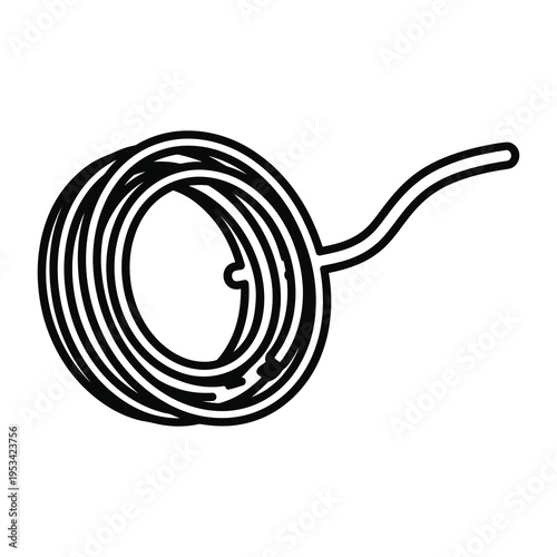 Coiled cable or wire with long tail on white background icon