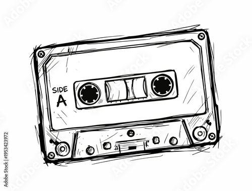 Hand-drawn Sketch of a Retro Cassette Tape