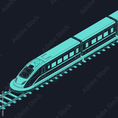 Modern Train on Railway Tracks Illustration.