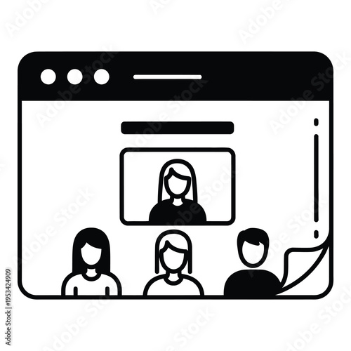 Online video conference meeting with people icons on screen interface  remote teamwork icon