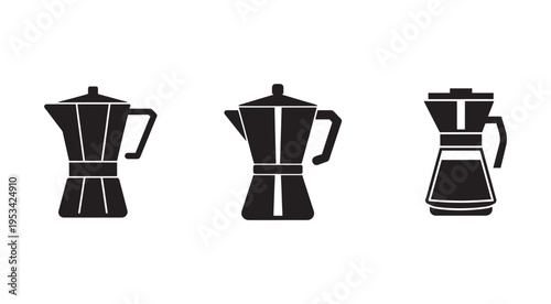 Three espresso makers coffee machines Italian style brewers Moka pot silhouettes for design