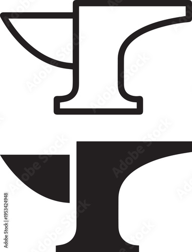 Blacksmith anvil vector icons set in outline and solid flat style.