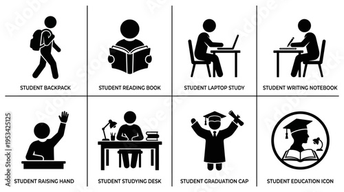 Library Icons for Study, Reading, and Educational Environments