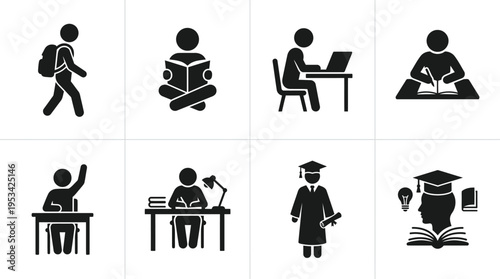 Library Icons for Study, Reading, and Educational Environments