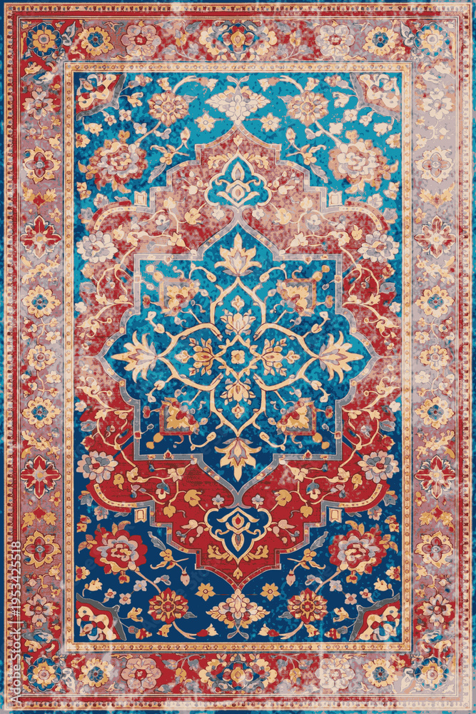 Naklejka premium Folk style traditional printed Carpet with trending colors and texture in high resolution 