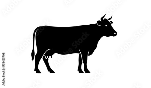 Minimal Cow Silhouette Vector Illustration in Black Outline for Farming and Agricultural Use