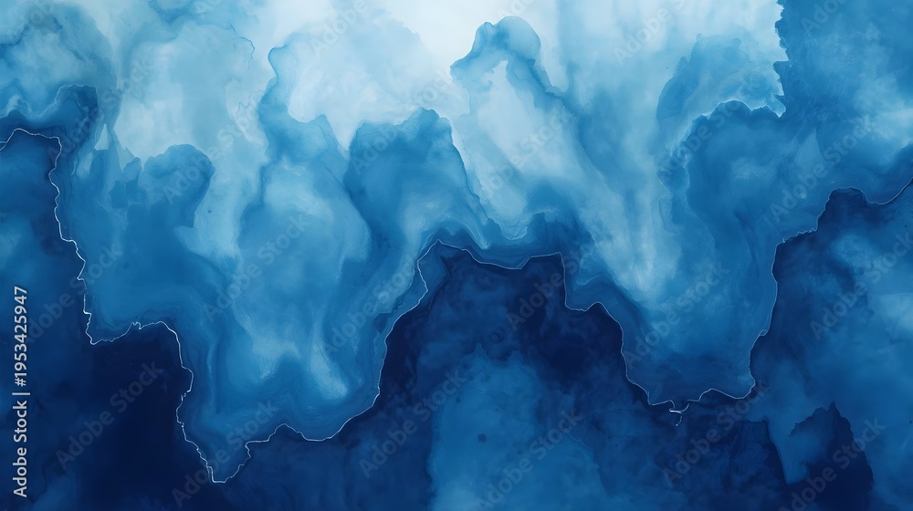 Obraz premium Abstract blue fluid art with swirling patterns and varying shades, creating a dynamic and ethereal visual effect.