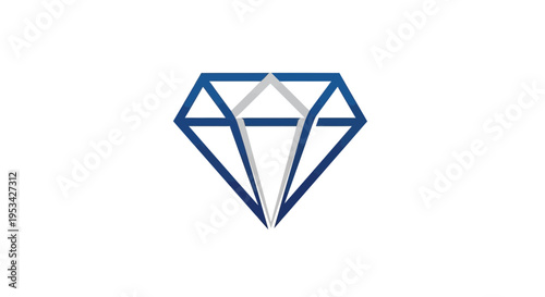 Abstract Diamond Geometric Shape Icon, Luxury Symbol, Blue and Silver.