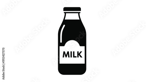 A black silhouette of a milk bottle with a label silhouette