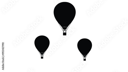 Three hot air balloons floating against a white background silhouette