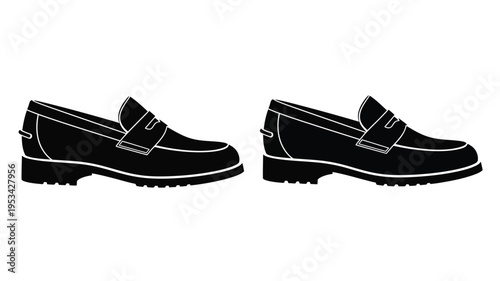 Two black loafers presented in a striking minimalist silhouette