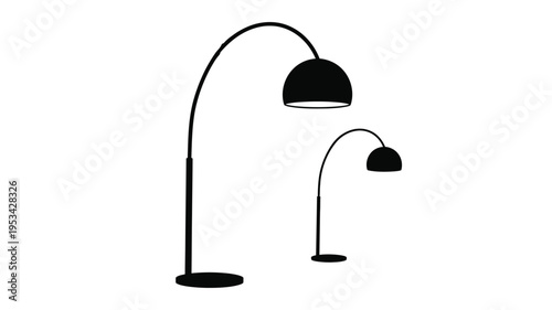 Two arched floor lamps presented in a striking black silhouette