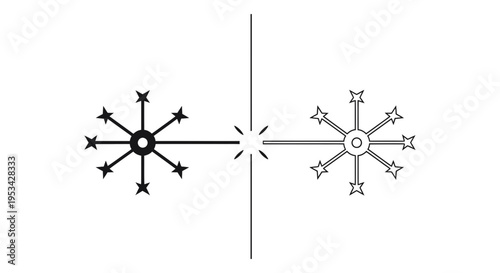 A central starburst symbol connecting two radial burst elements representing ideas or energy flow.
