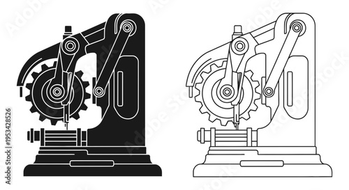 An intricate mechanical machine featuring gears and levers, representing industrial processes and engineering.