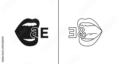 An open mouth with a phonetic symbol 'æ' inside, representing speech, phonetics, and communication.