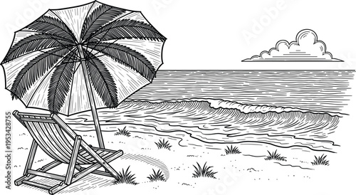 Black and white of a person holding an open umbrella with raindrops and a bird flying above