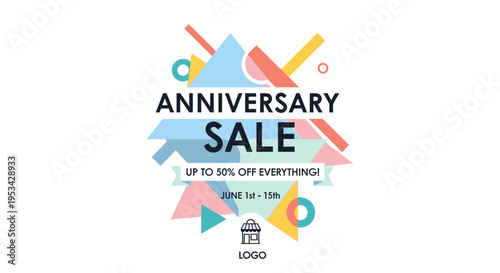 Abstract Geometric Anniversary Sale Banner with Pastel Colors and Offer Details