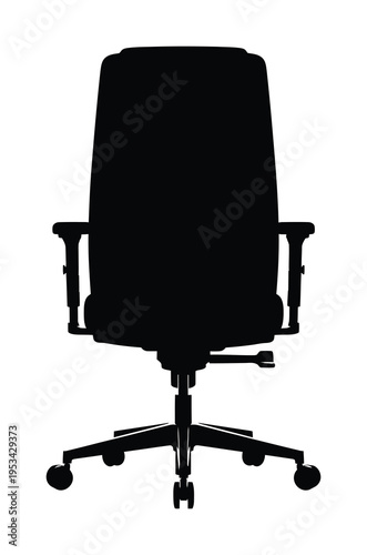 Vector silhouette of an office chair with armrests and wheels against a white background