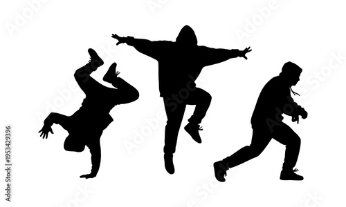 Set of hip hop street dancers silhouettes in various breakdance and urban poses