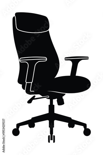 Vector silhouette of an executive office chair with armrests and adjustable height for workspaces