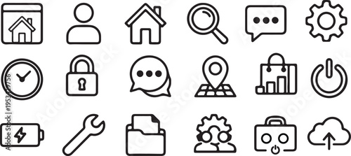 Universal user interface and navigation thin line vector icons series