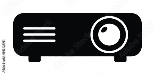 Vector icon of a projector with a lens and ventilation lines for displaying images
