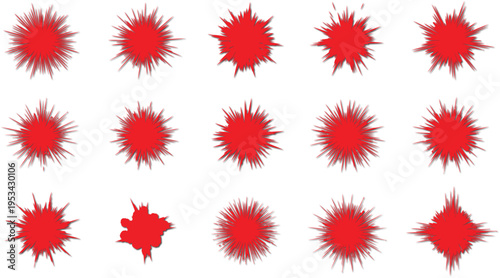 Collection of vibrant red abstract burst shapes on a white background
