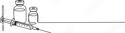 Minimalist Medical Vaccination Vector Illustration with Syringe and Vials