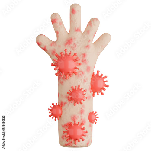 Konstfotografi 3D Hand Covered in Skin Infection Virus and Rash Illustration.