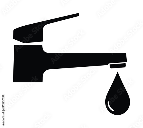 Vector of a faucet with a single water drop falling from its spout