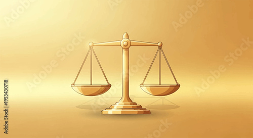 Golden scales with balanced bowls on a warm beige background symbolizing justice and equality