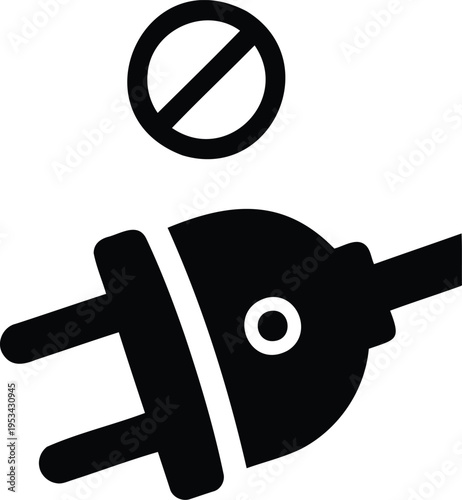 Unplugged electrical power plug symbol with prohibition sign indicating no electricity or connection vector