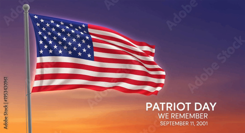 American flag waving on patriot day september 11 memorial usa flag in sunset sky symbol of freedom and remembrance