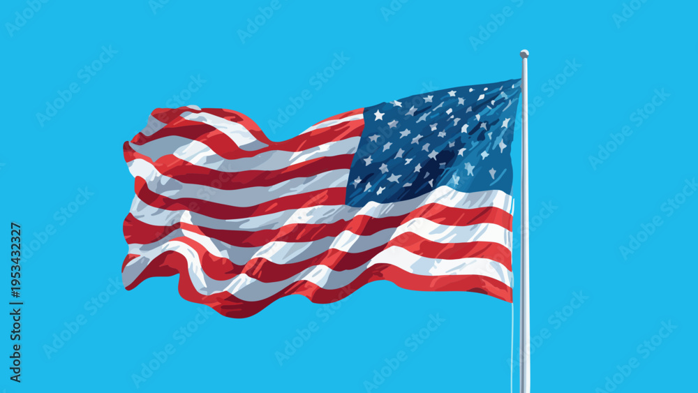 Obraz premium American flag waving majestically against a vibrant blue sky, symbolizing patriotism, freedom, and national pride for USA.