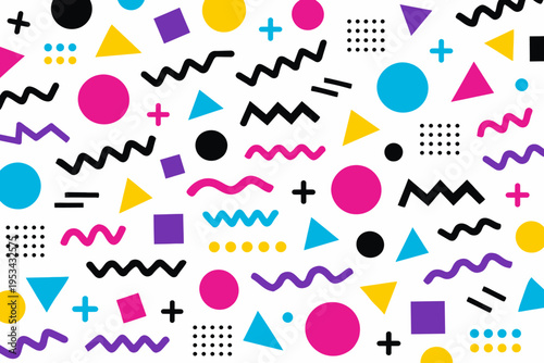 Patrón geométrico Memphis con colores vibrantes