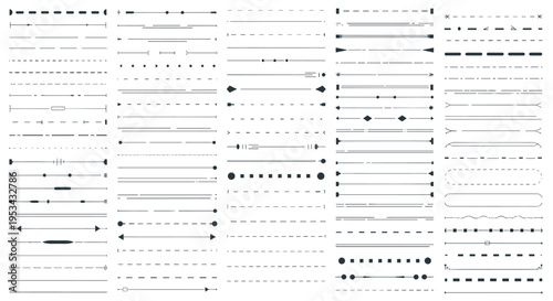 Large collection of diverse decorative line dividers and borders in various styles including dashed dotted and ornamental designs.