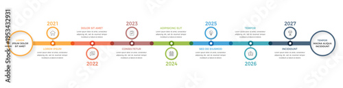 Timeline infographic template with seven milestones