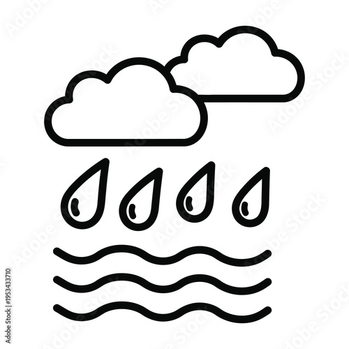 Simple icon of rain clouds and raindrops falling to the ground icon